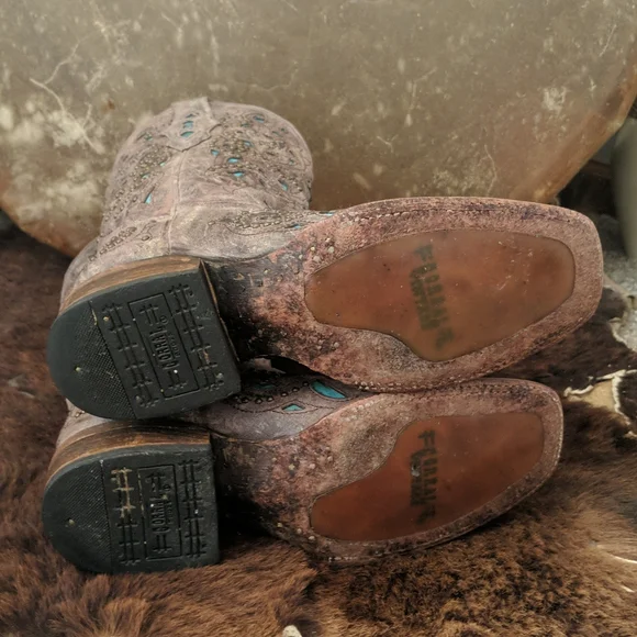 CORRAL A1149 brown studded leather cowgirl western boots turquoise inlay sz 7 - Picture 14 of 16